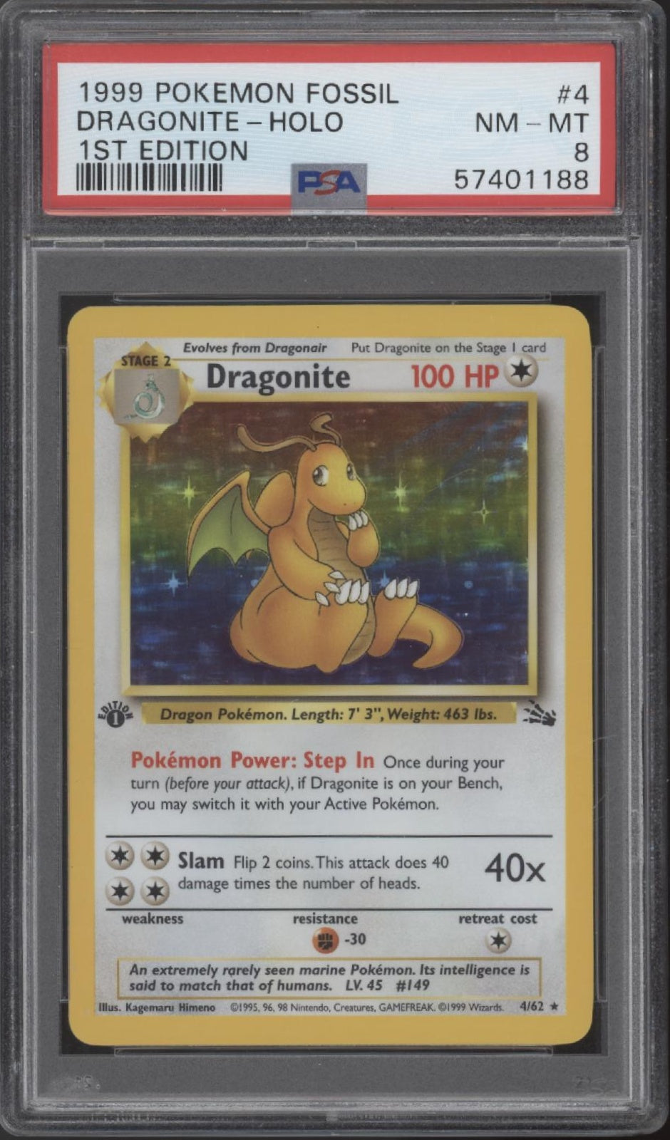 Dragonite Pokemon Fossil Holo 1st Edition #4 PSA 8、Collector Store LLC Gaming、kayou