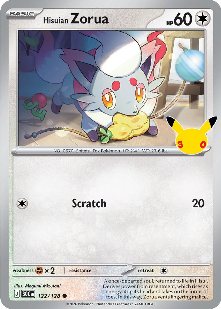 Pokemon Trading Card Game 30th Celebration Common Hisuian Zorua #122、ToyWiz、kayou