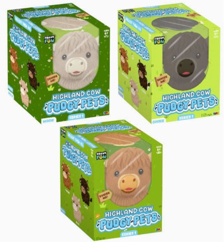 Crazy Fun Pudgy Pets Series 1 Highland Cow 3.5-Inch Squishy Toy、ToyWiz、kayou
