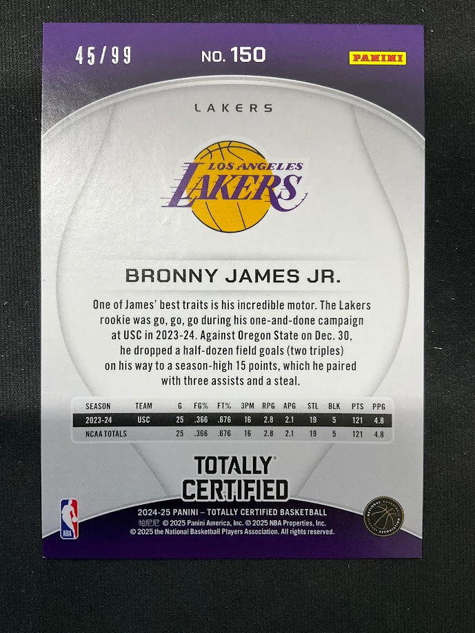 Bronny James Jr. 2024-25 Panini Totally Certified RC 45/99 #150、Collector Store LLC、kayou