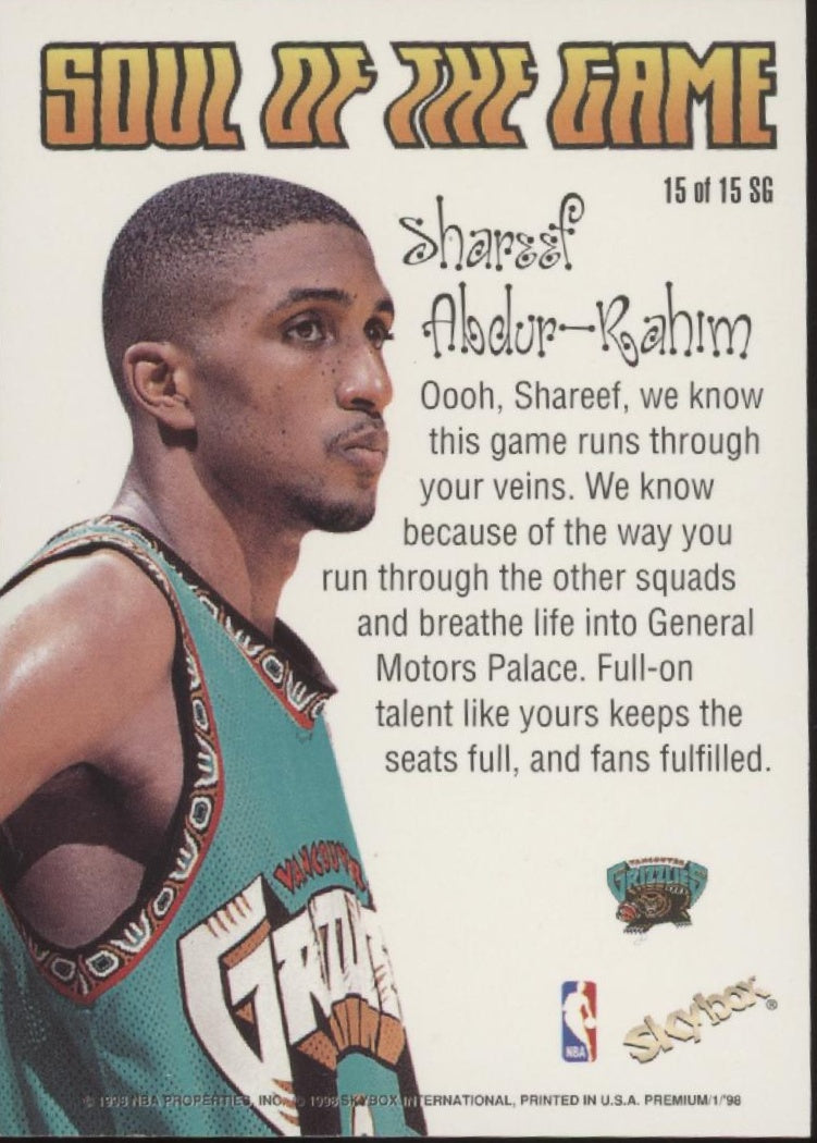 Shareef Abdur-Rahim 1998-99 Skybox Premium Soul of the Game #15、Collector Store LLC、kayou