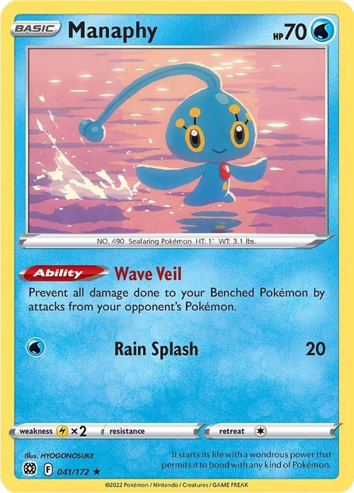 Pokemon Trading Card Game Sword & Shield Brilliant Stars Rare Manaphy #41 Reverse Holo、ToyWiz、kayou