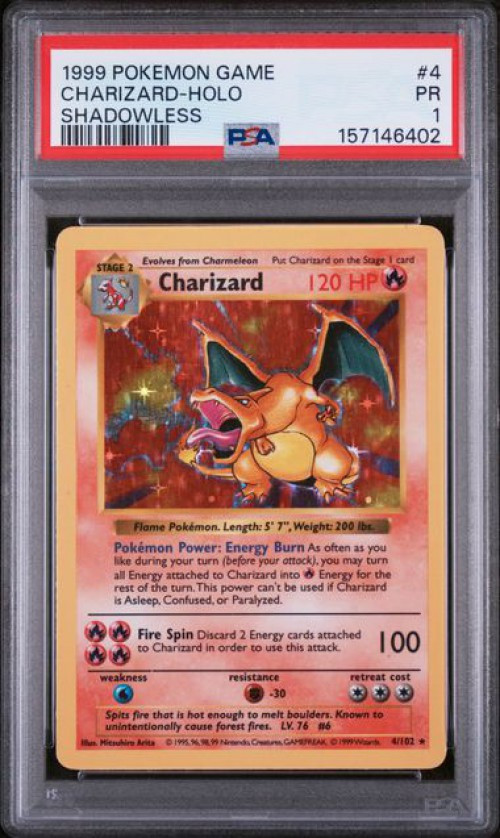 Pokemon Base Set Charizard #4 Shadowless PSA 1、ToyWiz、kayou