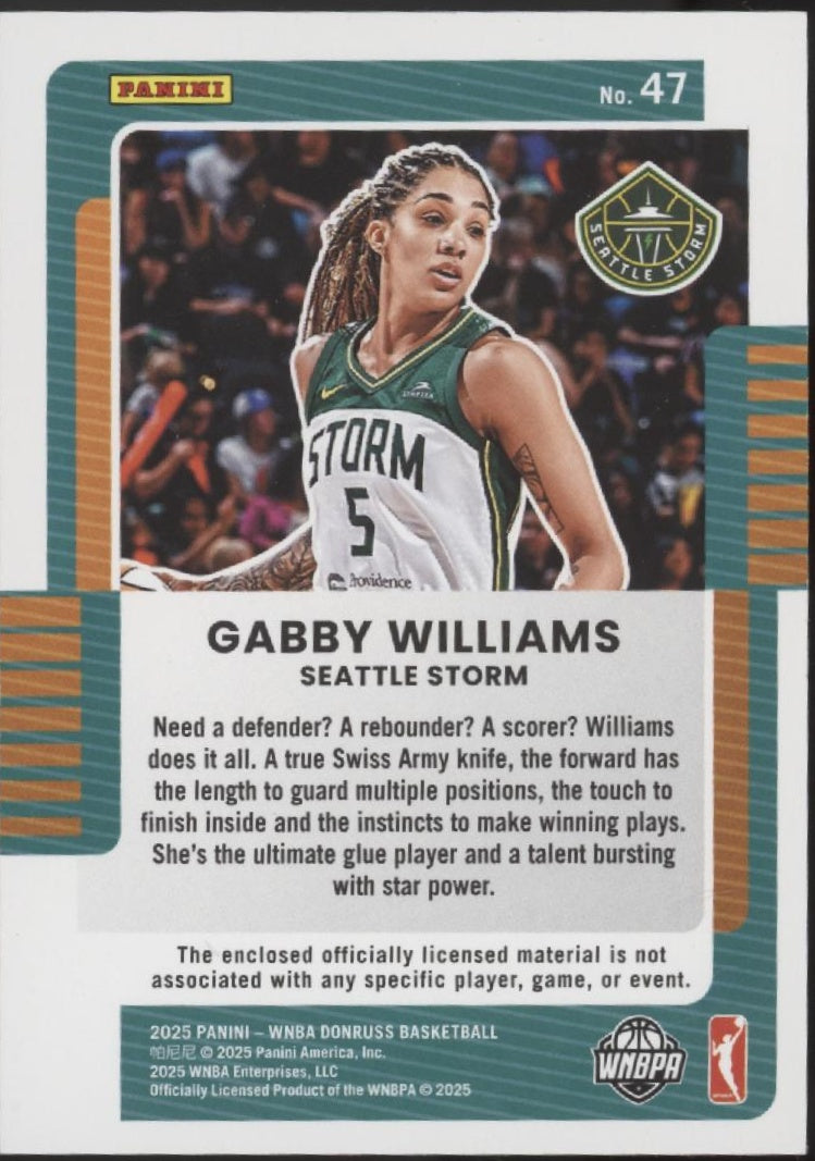 Gabby Williams 2025 Panini WNBA Donruss Jersey Series Swatch 06/10 #47、Collector Store LLC、kayou
