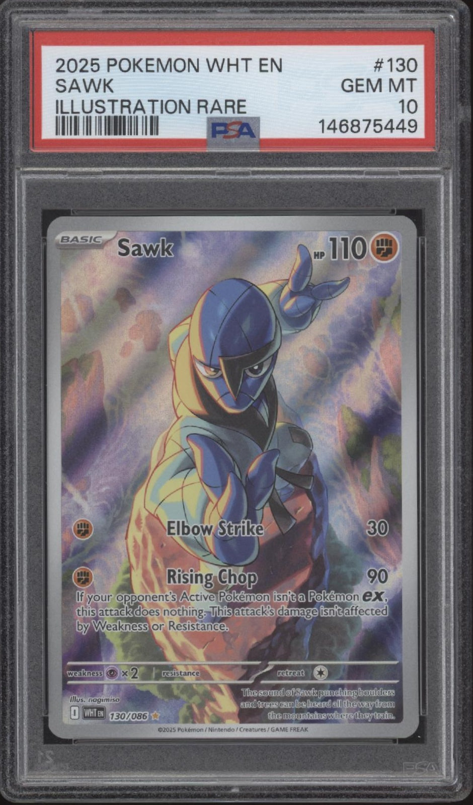 Sawk Pokemon White Flare Illustration Rare #130 PSA 10、Collector Store LLC Gaming、kayou