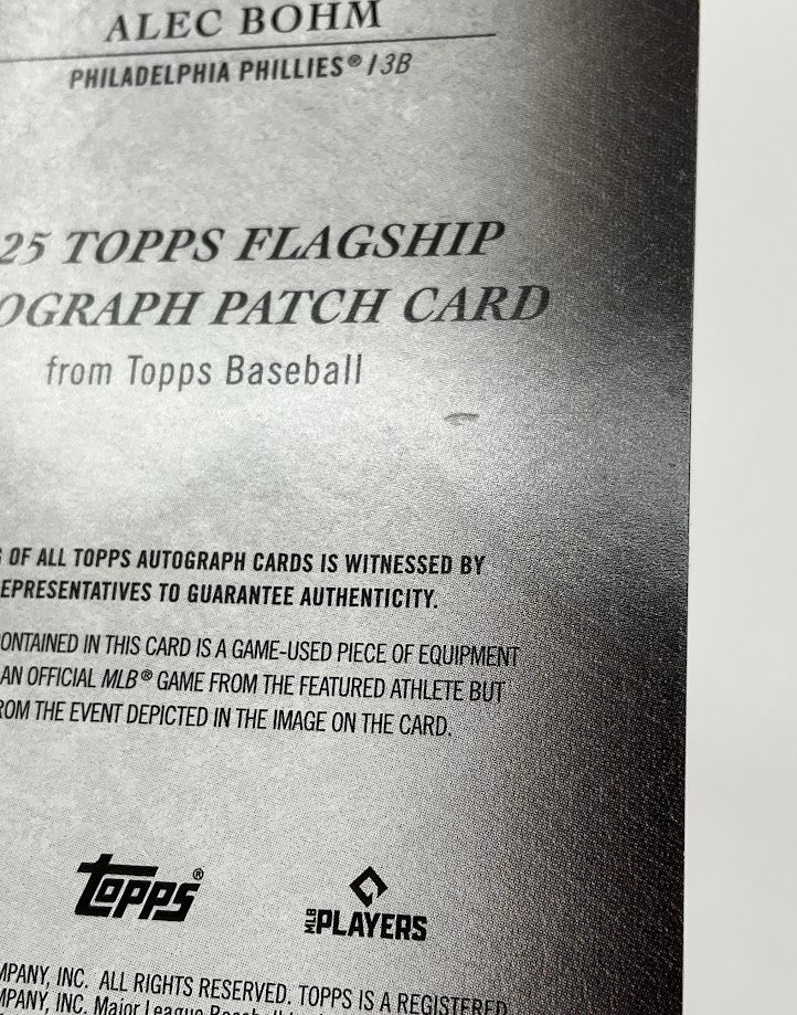 Alec Bohm 2025 Topps Flagship Swatch Auto 22/50 #TFAP2-ABO、Collector Store LLC、kayou