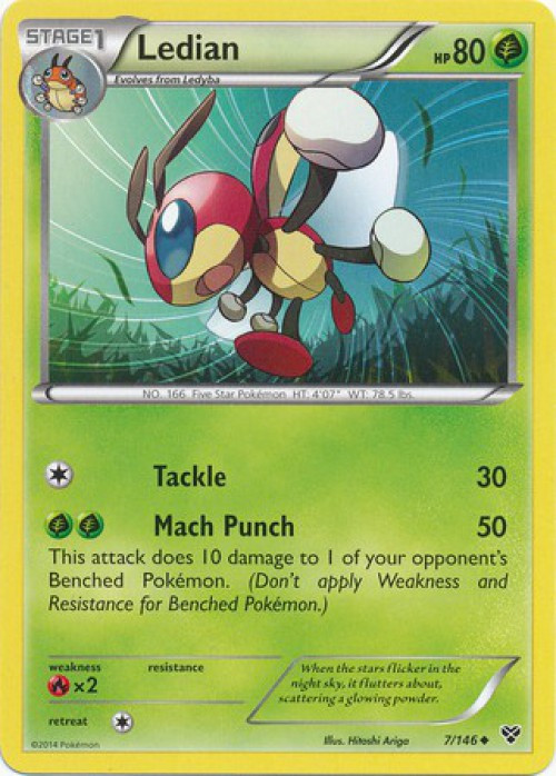 Pokemon Trading Card Game XY Base Set Uncommon Ledian #7 Reverse Holo Lightly Played、ToyWiz、kayou