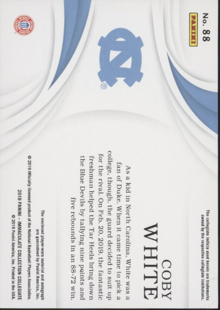 Coby White 2019 Panini Immaculate Collection Swatch RC Auto 07/99 #88、Collector Store LLC、kayou