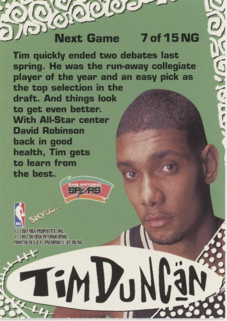 Tim Duncan 1997-98 Skybox Premium Next Game #7、Collector Store LLC、kayou