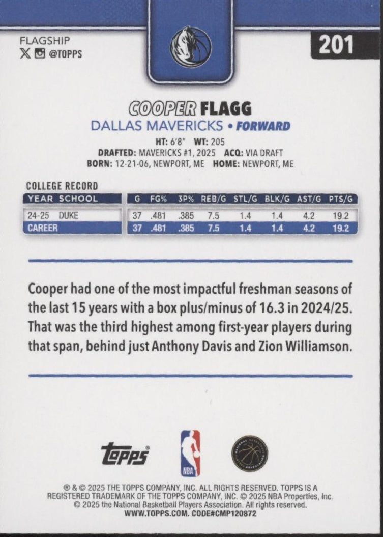 Cooper Flagg 2025 Topps Flagship RC #201 #1、Collector Store LLC、kayou