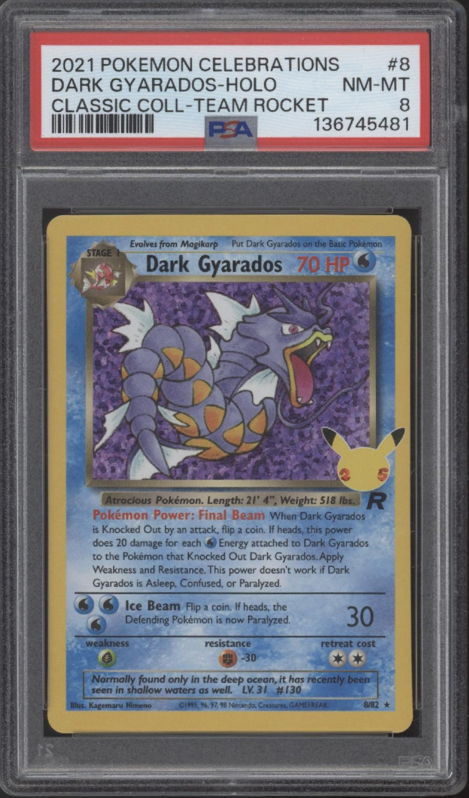 Dark Gyarados Pokemon Celebrations Classic Collection Team Rocket Holo #8 PSA 8、Collector Store LLC Gaming、kayou