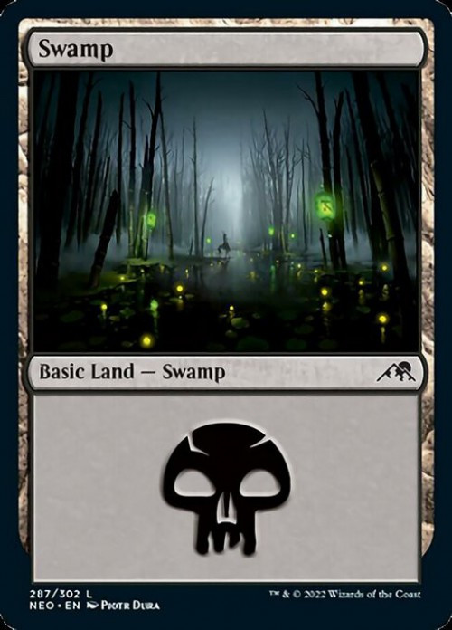 MtG Trading Card Game Kamigawa Neon Dynasty Common FOIL Swamp #287、ToyWiz、kayou