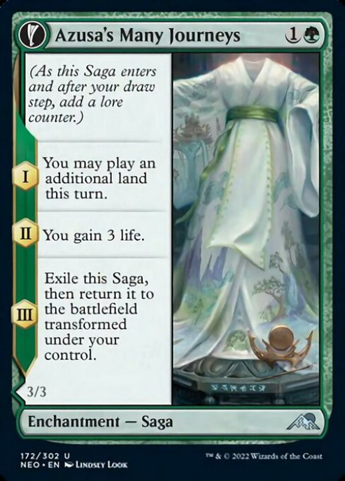 MtG Trading Card Game Kamigawa Neon Dynasty Uncommon FOIL Azusa's Many Journeys // Likeness of the Seeker #172、ToyWiz、kayou