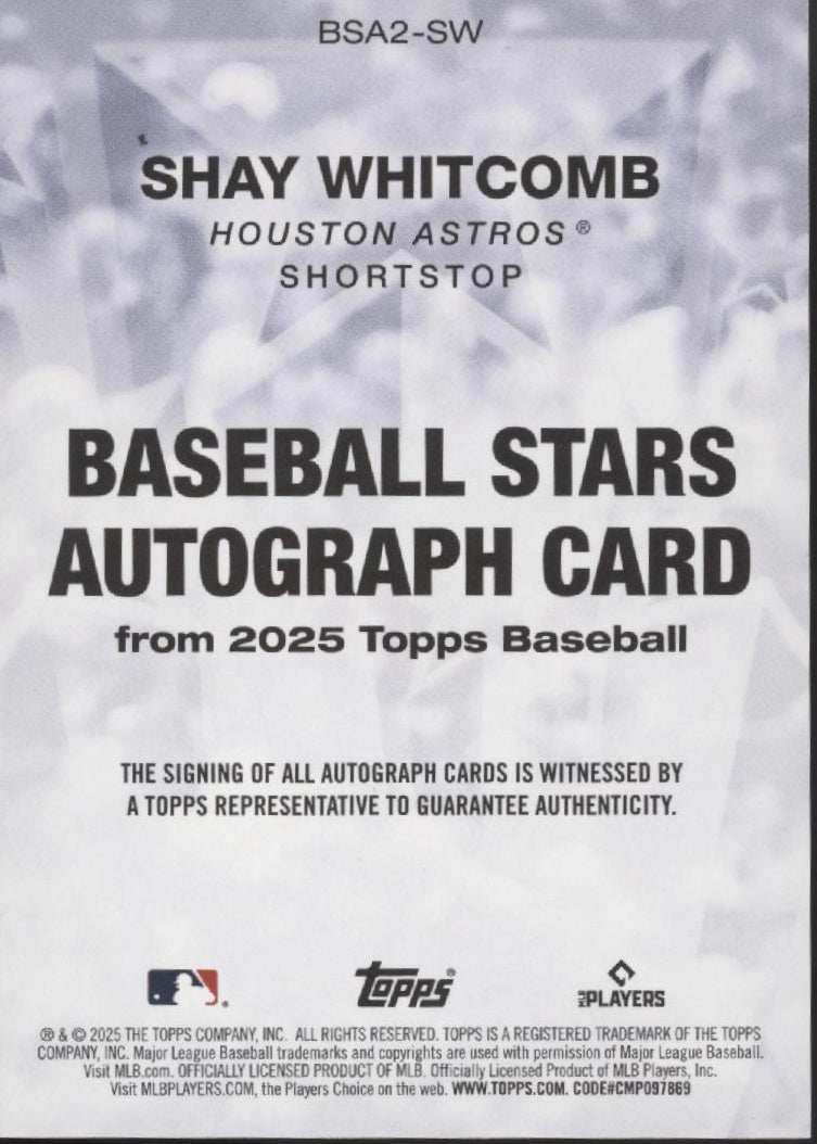 Shay Whitcomb 2025 Topps Series 2 Stars Red RC Auto 1/5 #BSA2-SW、Collector Store LLC、kayou