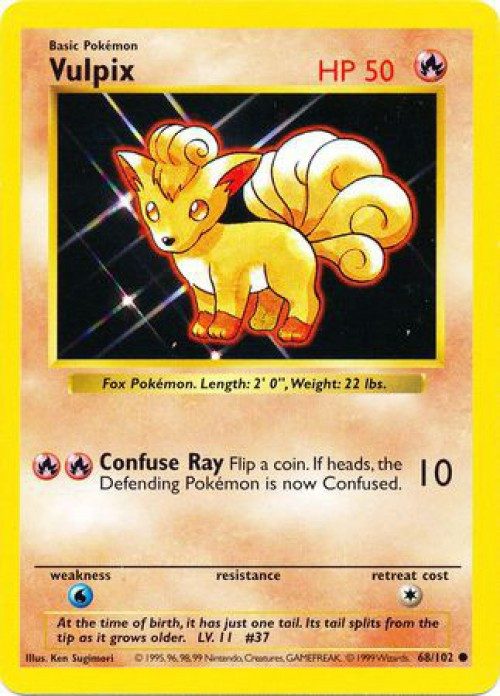 Pokemon Base Set Common Vulpix #68 Shadowless Damaged、ToyWiz、kayou