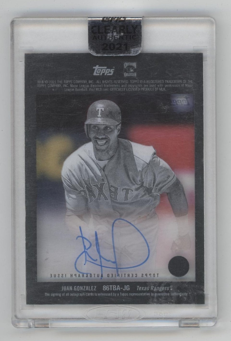Juan Gonzalez 2021 Topps Clearly Authentic Green Auto 47/99 #86TBA-JG、Collector Store LLC、kayou