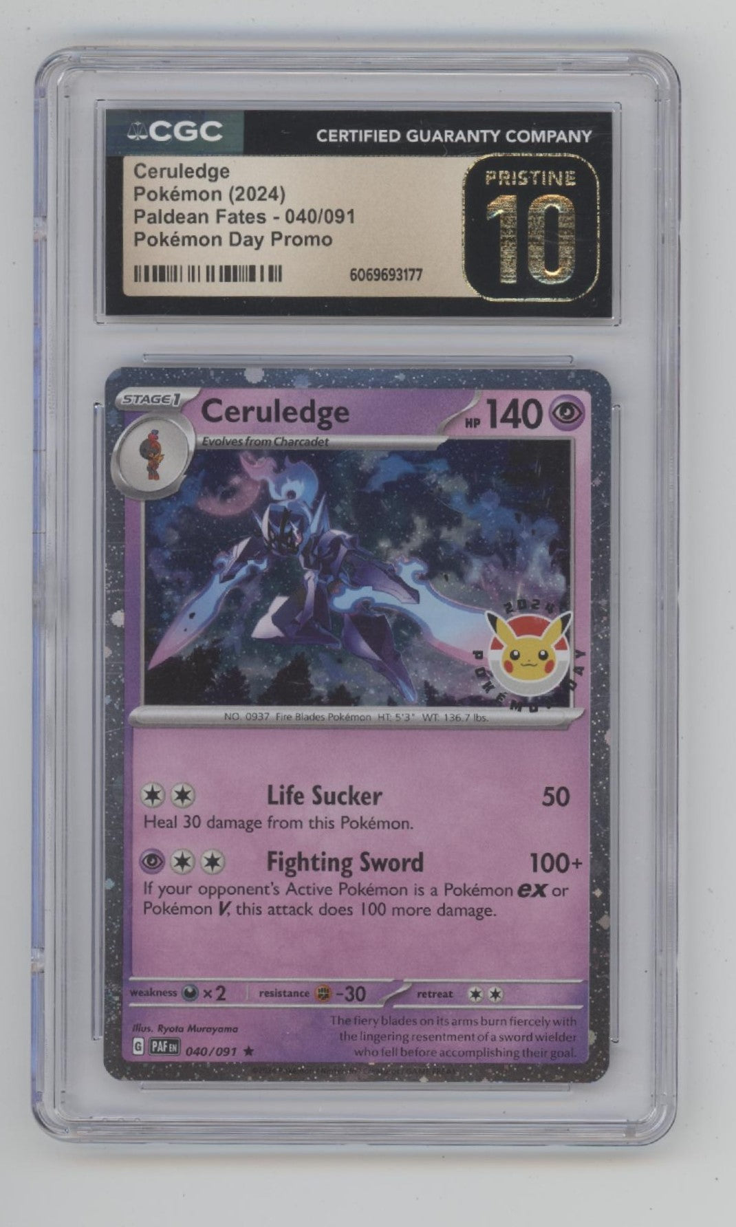 Ceruledge Pokemon Paldean Fates Pokemon Day Promo #040 CGC 10 Pristine、Collector Store LLC Gaming、kayou