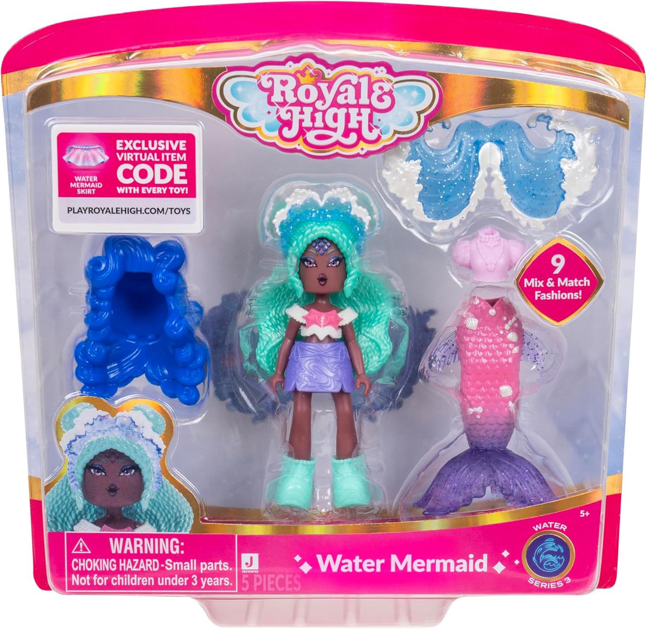 Royale High Series 3 Water Mermaid 3-Inch Mini Doll 9 Mix & Match Fashions & Water mermaid Skirt Virtual Item Code, Damaged Package、ToyWiz、kayou