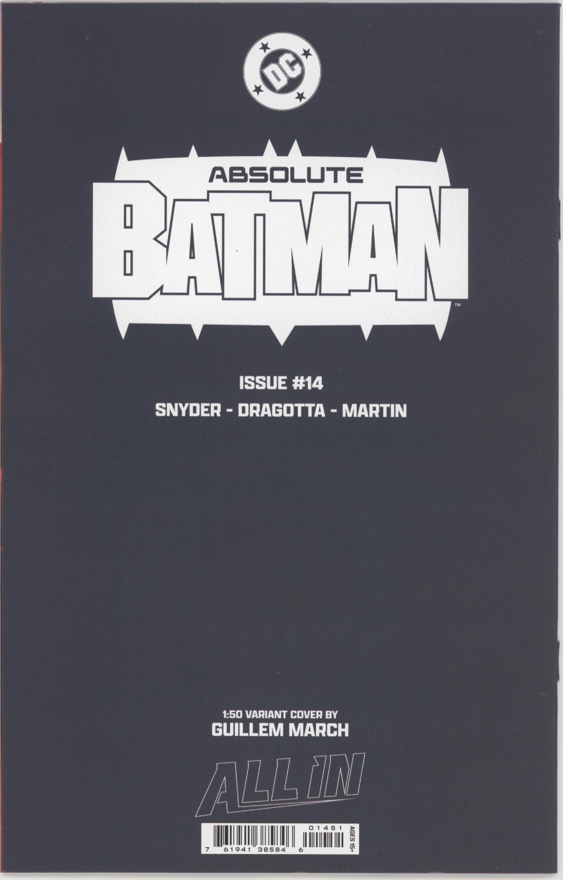 Absolute Batman #14 Cover E 1 in 50 Guillem March Virgin Card Stock Variant、DC Comics、kayou