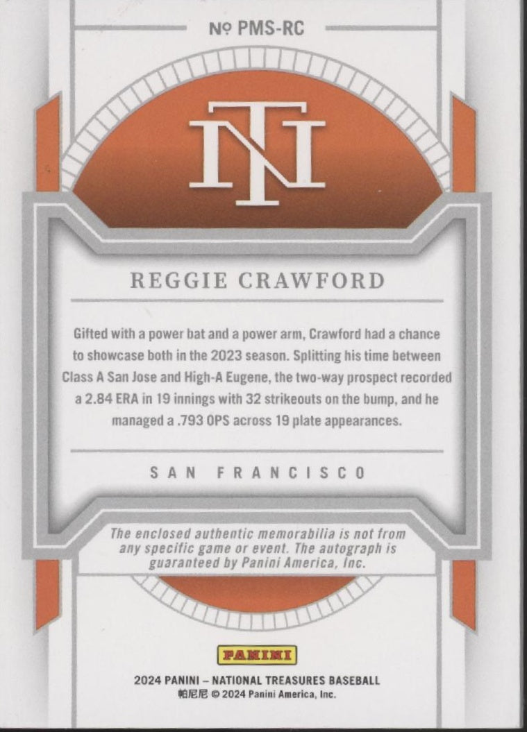 Reggie Crawford 2024 Panini National Treasures Swatch Auto 49/49 #PMS-RC、Collector Store LLC、kayou