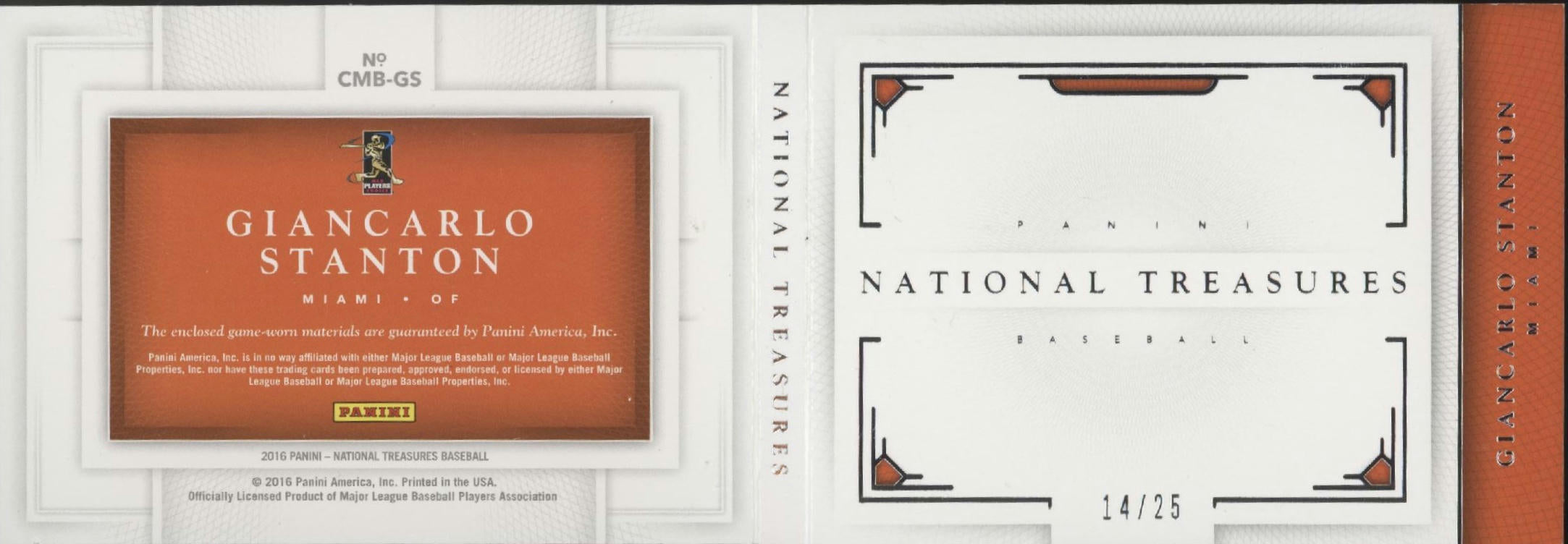 Giancarlo Stanton 2016 Panini National Treasures Dual Swatches 14/25 #CMB-GS、Collector Store LLC、kayou