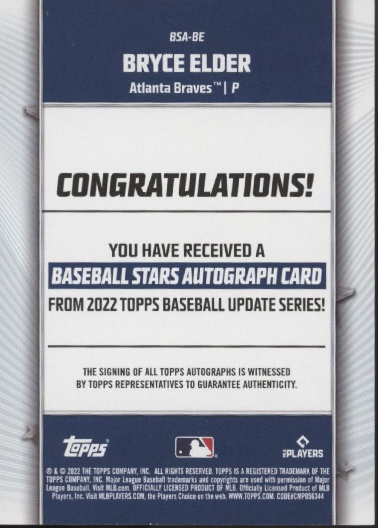 Bryce Elder 2022 Topps Update Series Stars RC Auto 34/50 #BSA-BE、Collector Store LLC、kayou