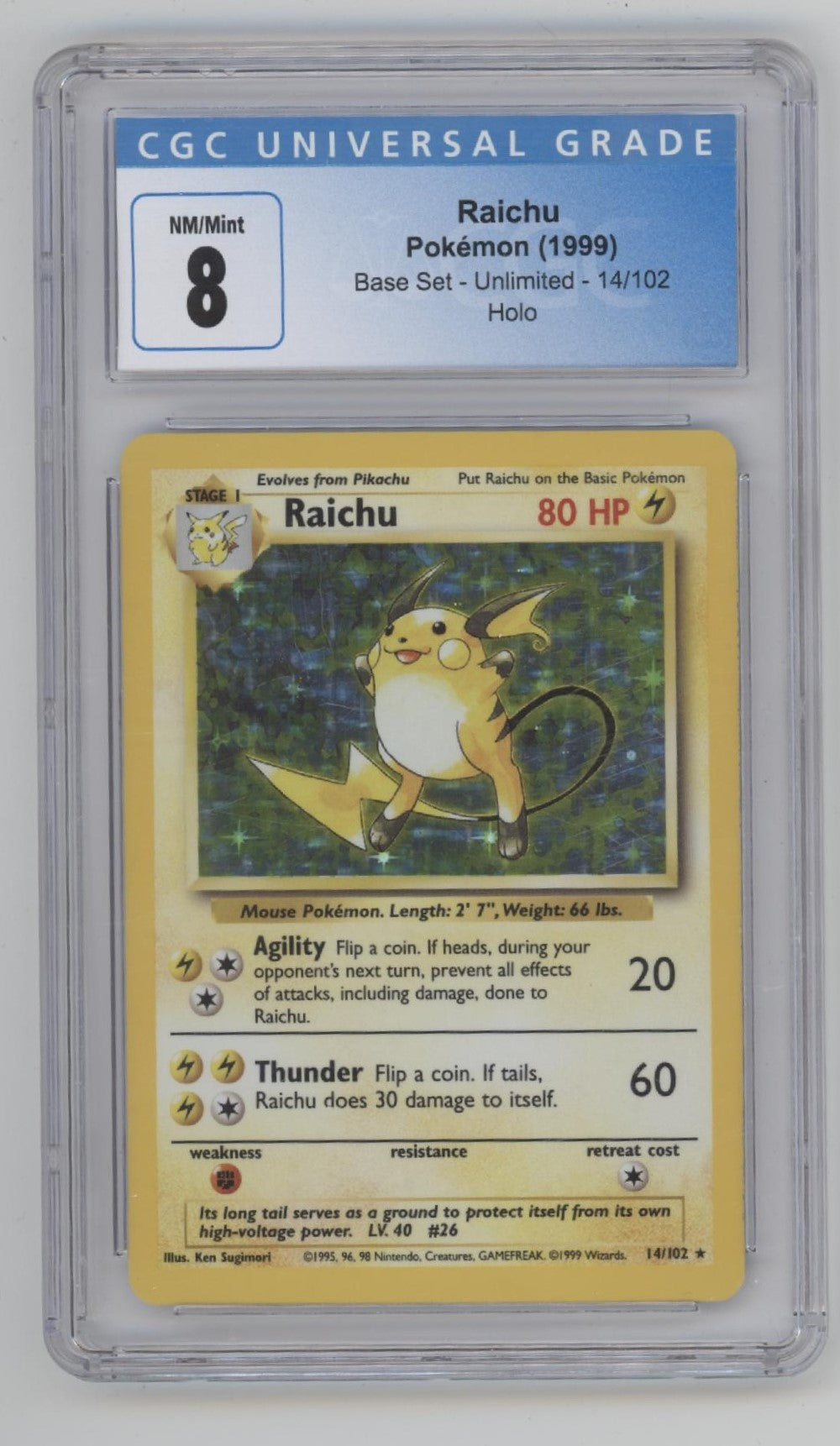 Raichu Pokemon Base Set Holo #14 CGC 8、Collector Store LLC Gaming、kayou