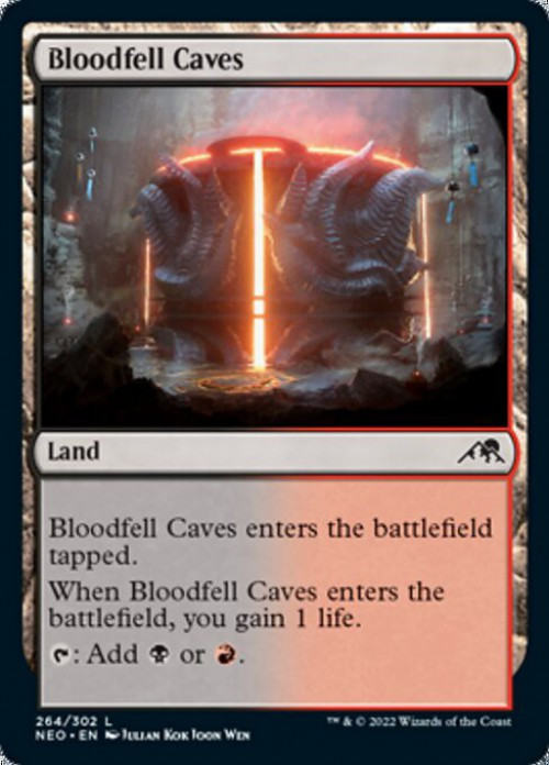 MtG Trading Card Game Kamigawa Neon Dynasty Common FOIL Bloodfell Caves #264、ToyWiz、kayou