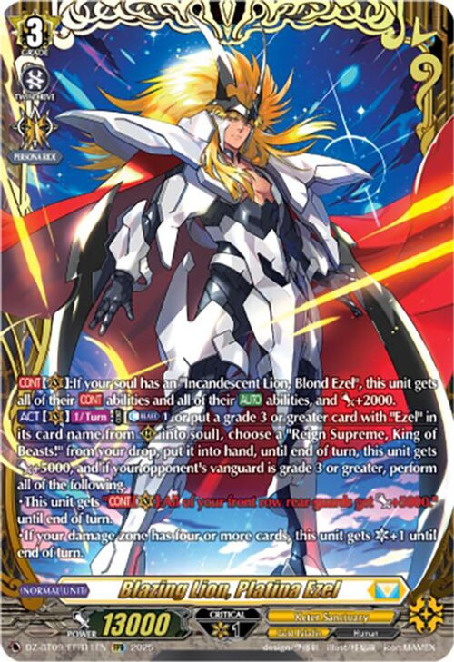 Cardfight Vanguard Trading Card Game Super Brave Detonation FFR Blazing Lion, Platina Ezel DZ-BT09/FFR11EN、ToyWiz、kayou