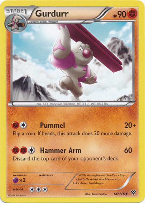 Pokemon Trading Card Game XY Base Set Uncommon Gurdurr #66 Reverse Holo Moderately Played、ToyWiz、kayou