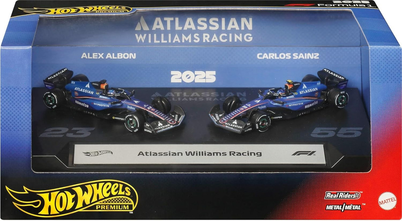 Hot Wheels Premium Formula 1 Team Atlassian Williams Racing Die Cast Car 2-Pack Set Alex Albon & Carlos Sainz、ToyWiz、kayou