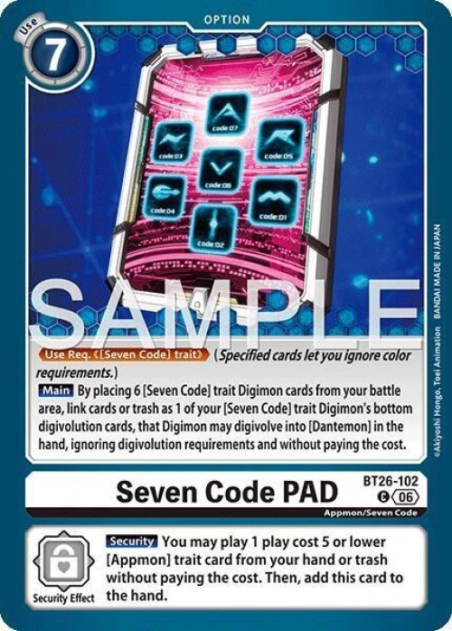 Digimon Trading Card Game Timeless Bonds Common Seven Code PAD BT26-102、ToyWiz、kayou