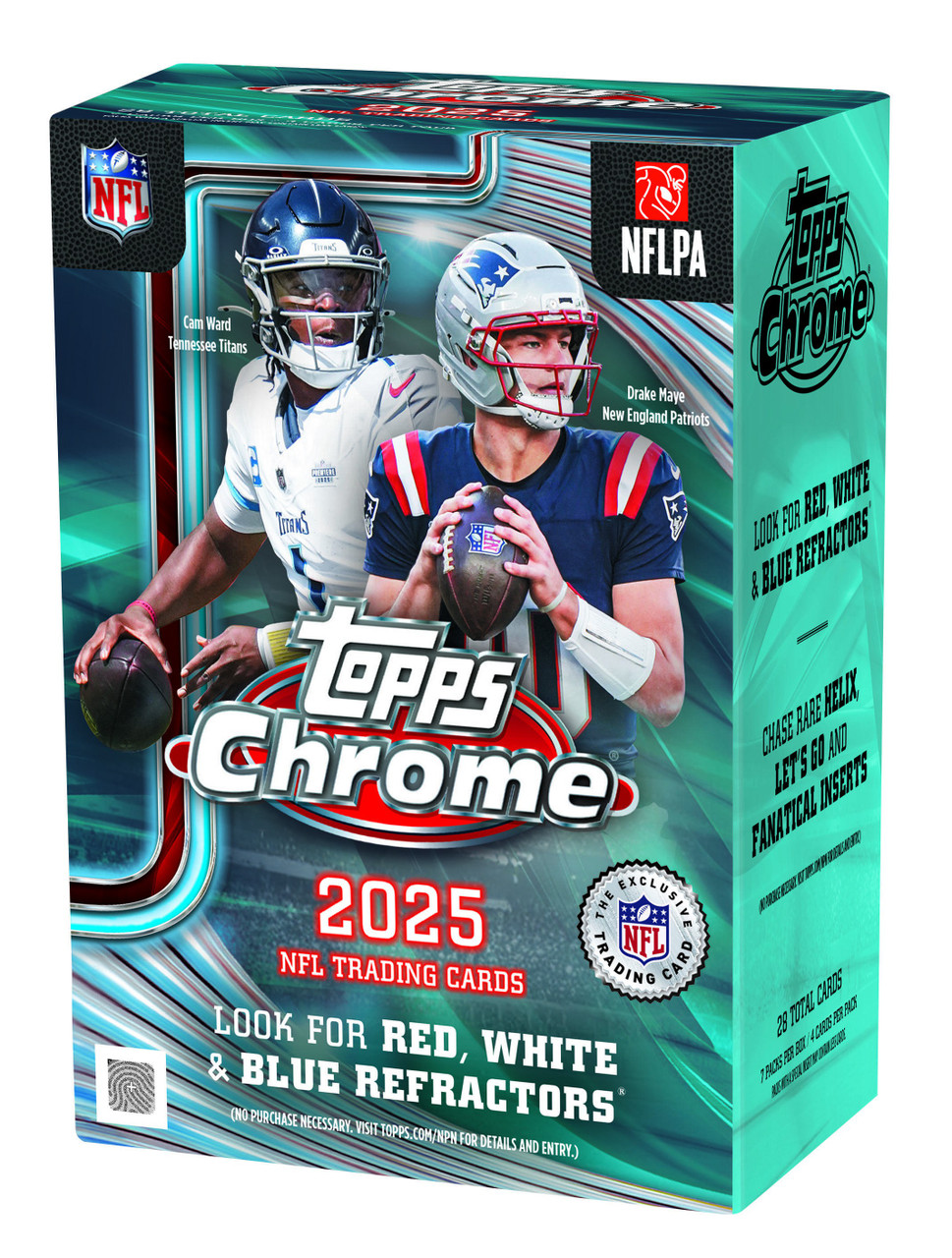 NFL Topps 2025 Chrome Football Trading Card BLASTER Box 7 Packs, Red, White & Blue Refractors!、ToyWiz、kayou