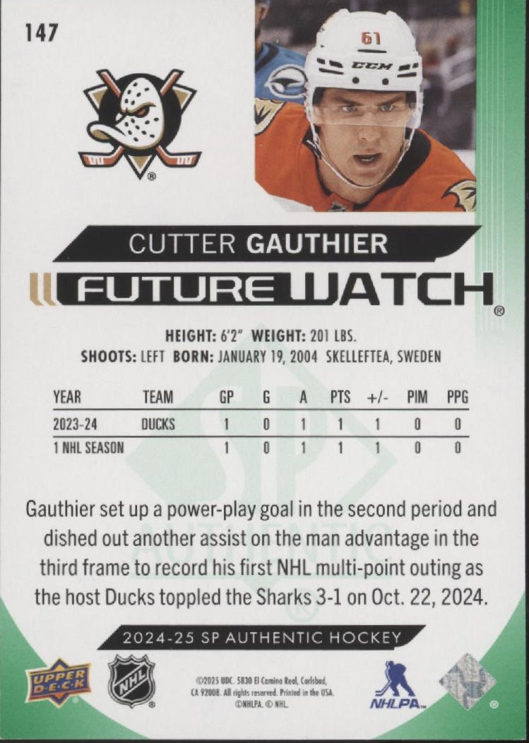 Cutter Gauthier 2024-25 UD SP Authentic Limited Future Watch Green 007/199、Collector Store LLC、kayou