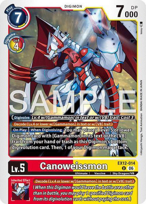 Digimon Trading Card Game Digital World Shambala Uncommon Canoweissmon EX12-014、ToyWiz、kayou
