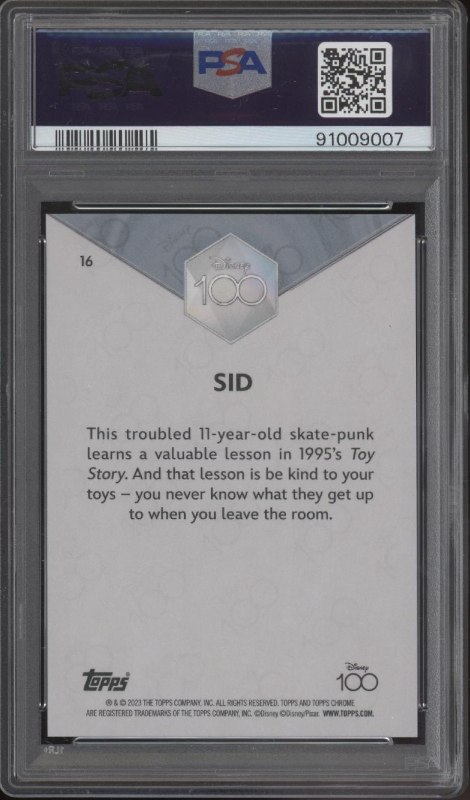 Sid 2023 Topps Chrome Disney 100 Pink Refractor 115/399 #16 PSA 9、Collector Store LLC、kayou