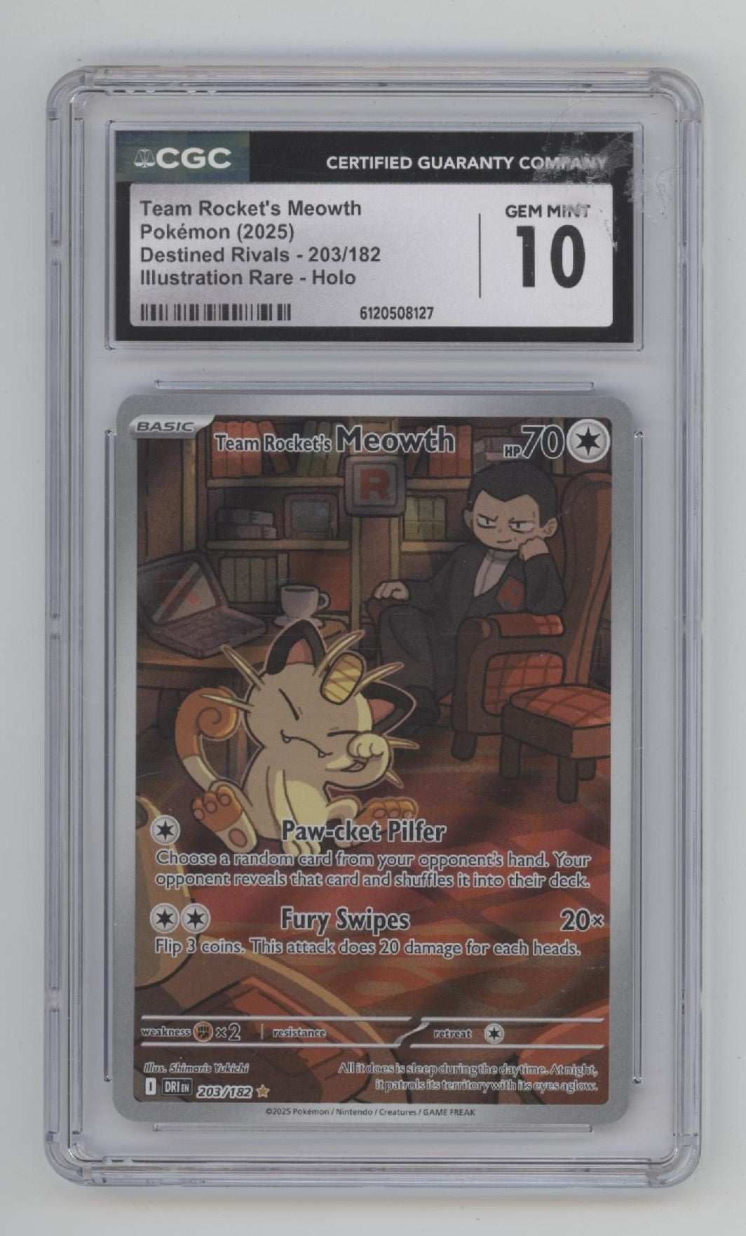 Team Rocket's Meowth Pokemon Destined Rivals Illustration Rare Holo #203 CGC 10、Collector Store LLC Gaming、kayou