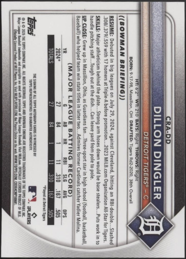 Dillon Dingler 2025 Bowman Chrome RC Auto #CRA-DD、Collector Store LLC、kayou