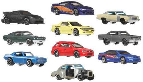 Hot Wheels 25 Years of Fast & Furious Silver Series '67 Custom Mustang, Nissan 350Z Custom, Nissan Silvia (S15 & S13), '70 Monte Carlo, '70 Road Runner, '99 Subaru Impreza, Chevy Fleetline, 69 Camaro & '99 Nissan Maxima Die Cast Car 10-Pack、ToyWiz、kayou