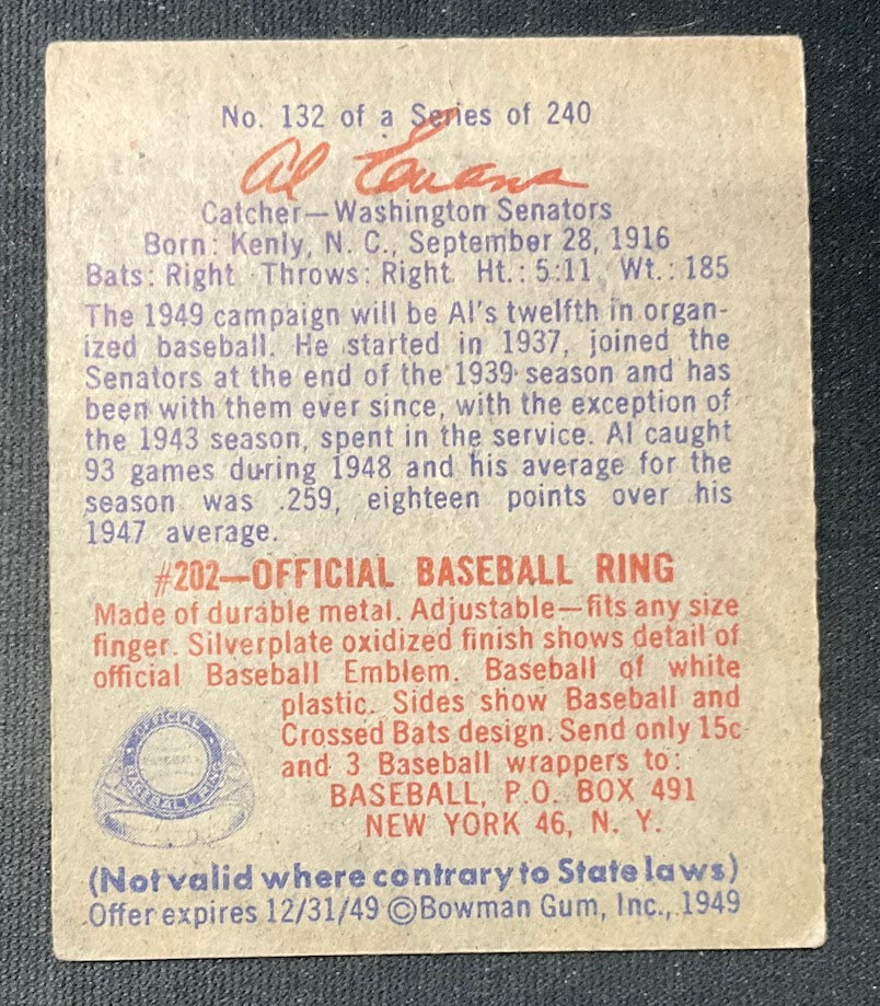 Al Evans 1949 Bowman #132 Washington Senators EX、Collector Store LLC、kayou