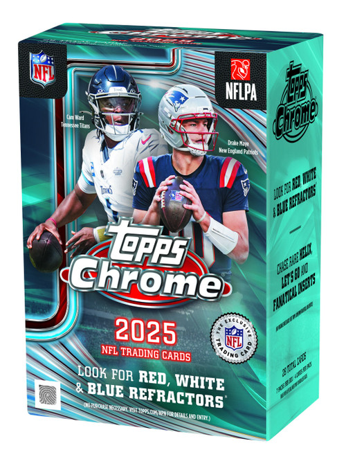 NFL Topps 2025 Chrome Football Trading Card BLASTER Box 7 Packs, Red, White & Blue Refractors!、ToyWiz、kayou