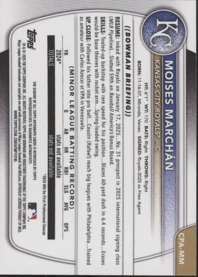 Moises Marchan 2025 Bowman Chrome Prospects Speckle Refractor 167/299 #CPA-MM、Collector Store LLC、kayou