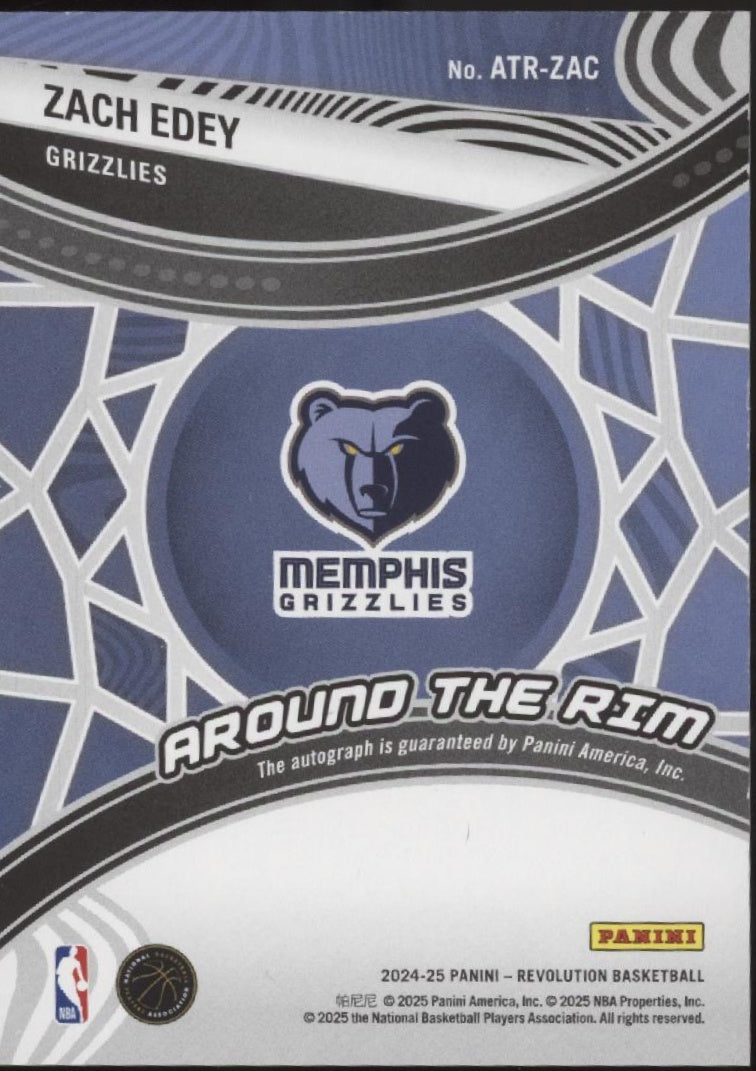 Zach Edey 2024-25 Panini Revolution Around the Rim RC Auto #ATR-ZAC、Collector Store LLC、kayou