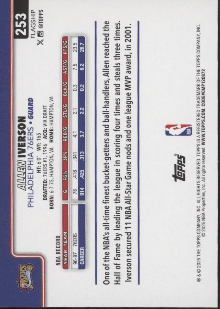 Allen Iverson 2025 Topps Flagship Purple Holo 056/250 #253、Collector Store LLC、kayou