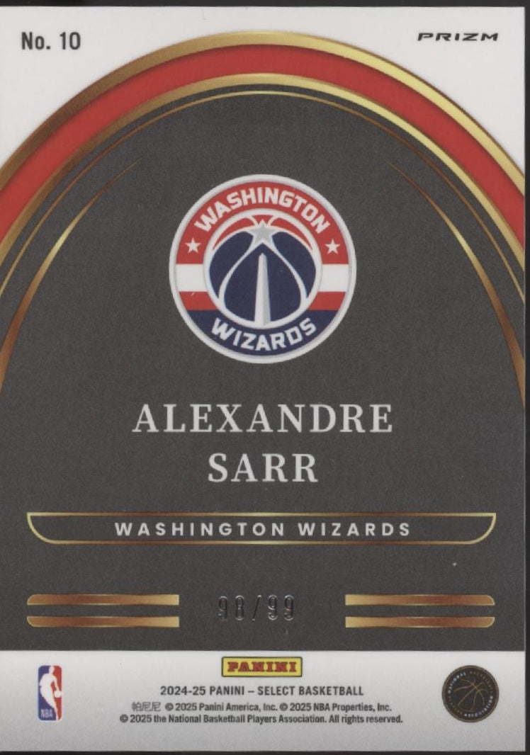 Alexandre Sarr 2024-25 Panini Select Future Red Prizm RC 98/99 #10、Collector Store LLC、kayou
