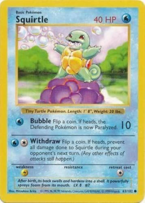 Pokemon Base Set Common Squirtle #63 Shadowless Damaged、ToyWiz、kayou