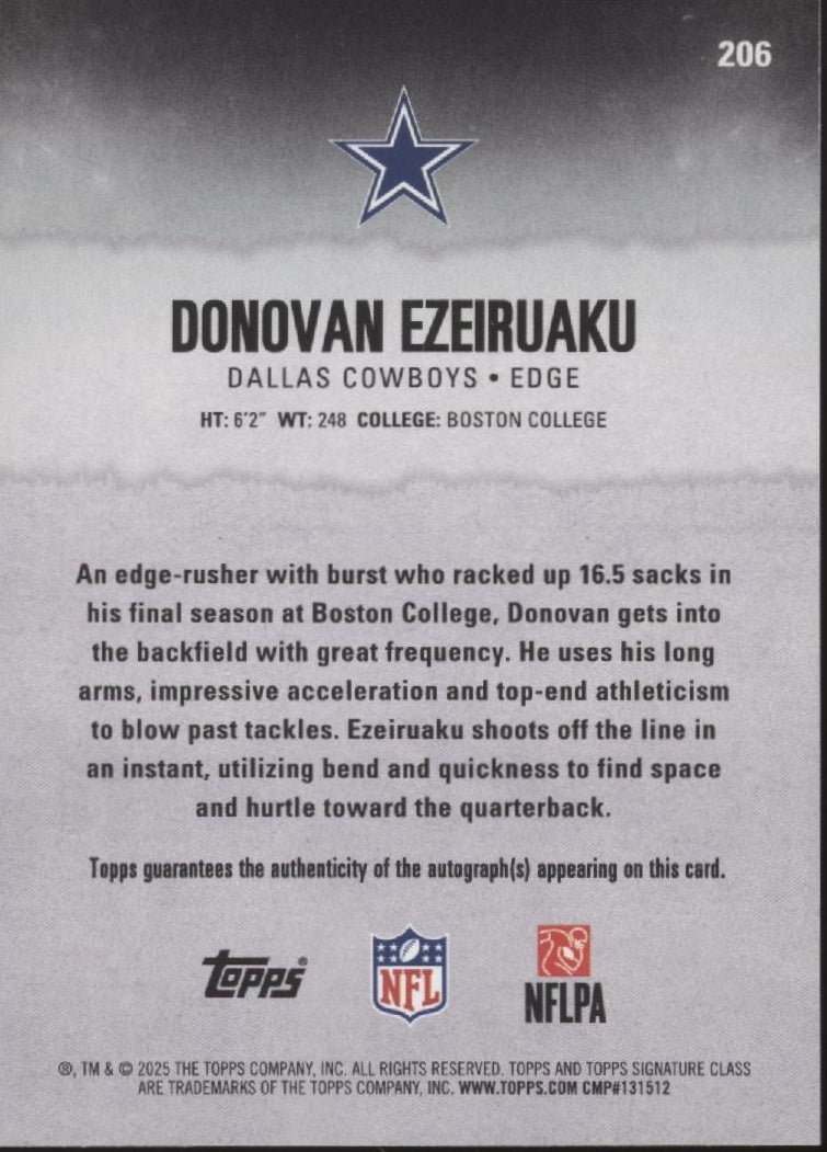 Donovan Ezeiruaku 2025 Topps Signature Class RC Auto 047/225 #206、Collector Store LLC、kayou