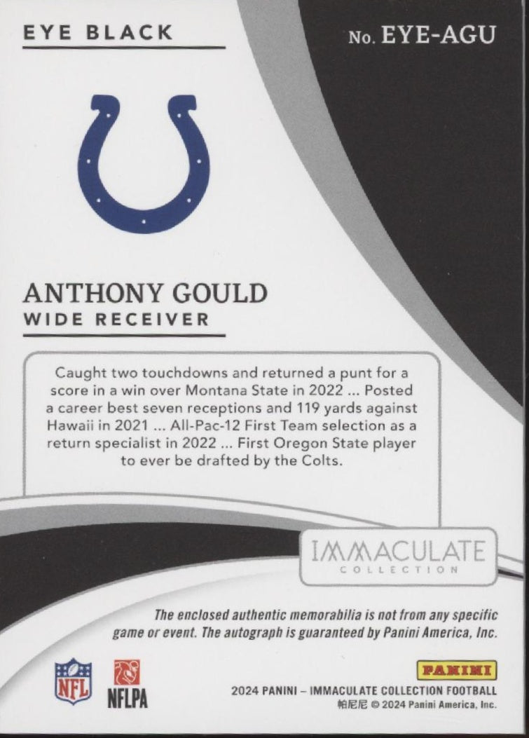 Anthony Gould 2024 Panini Immaculate Collection Eye Black Swatch RC Auto 76/99、Collector Store LLC、kayou