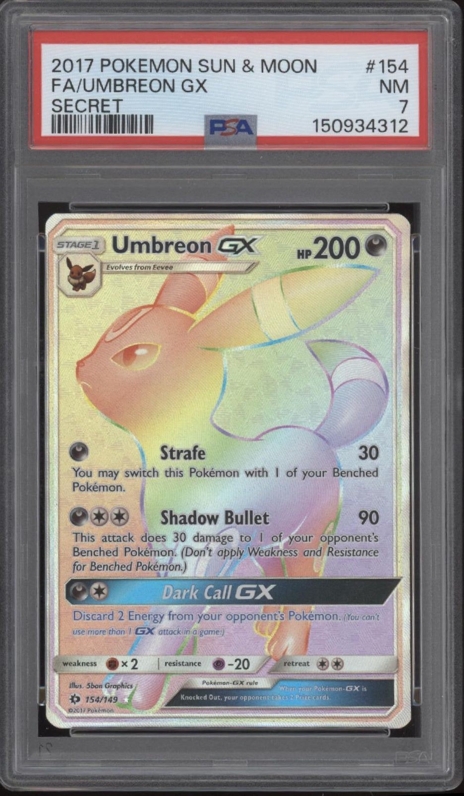 Umbreon GX Pokemon Sun & Moon Secret Full Art #154 PSA 7、Collector Store LLC Gaming、kayou