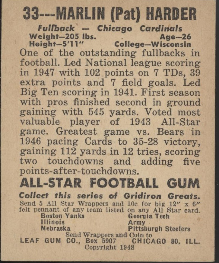 Marlin Harber 1948 Leaf #33 Chicago Cardinals EX、Collector Store LLC、kayou